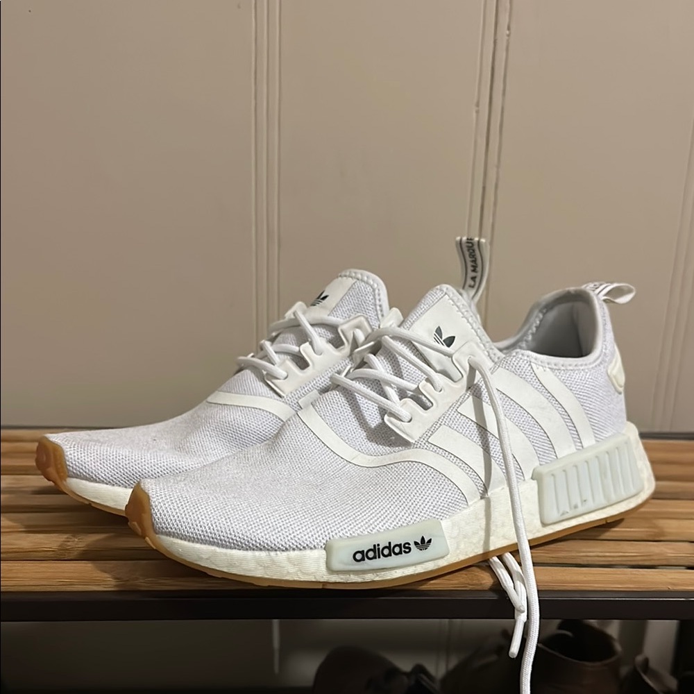 Adidas White NMD R1 Sneakers with Gum Sole